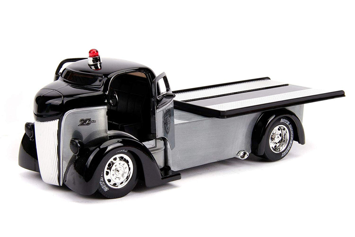 Jada Toys 1947 Ford COE Flatbed Tow Truck Raw Metal and Black