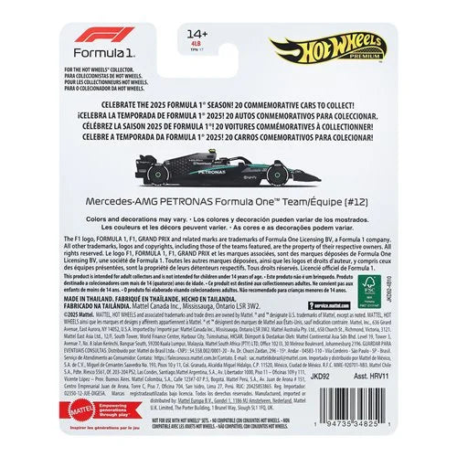 Hot Wheels Formula 1 - Mercedes-Benz Kimi Antonelli #12 Premium 1:64 Vehicle (Pre-Order)