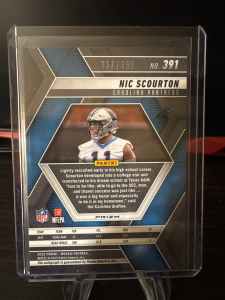2025 Panini Mosaic #391 Nic Scourton Rookie Autographs Mosaic Red #117/199