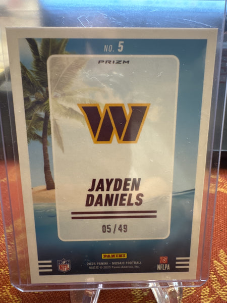 2025 Panini Mosaic #5 Jayden Daniels Splash Mosaic Purple #5/49 (Jersey Number)