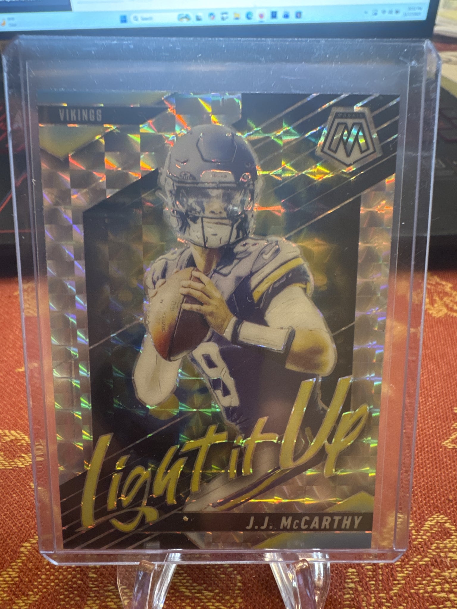 2025 Panini Mosaic #11 J.J. McCarthy Light It Up Mosaic Silver