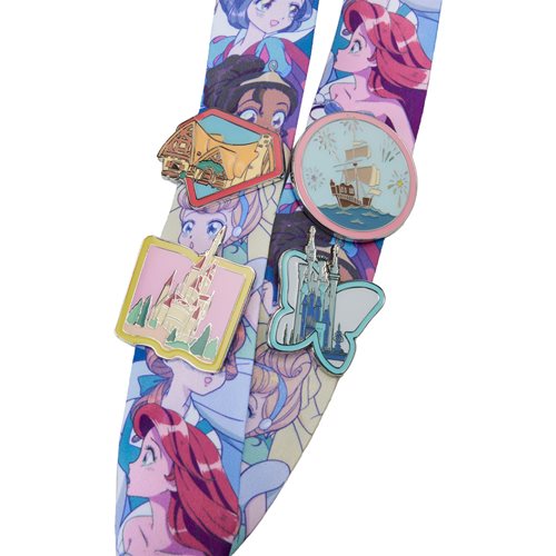 Loungefly - Disney Princess Manga Style Lanyard with Pins and Cardholder