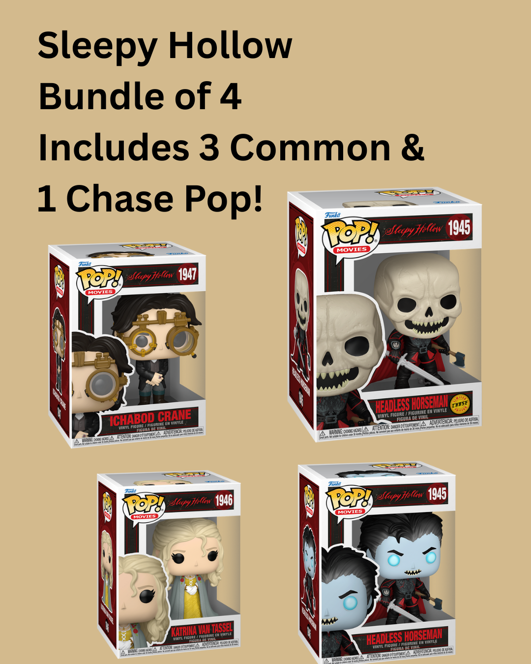 Funko Pop! Movies: Sleepy Hollow - Common Bundle of 4 - 3 Commons and 1 Chase