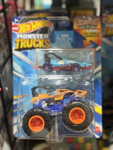 Hot Wheels Monster Truck Plus Car 1:64 Scale Vehicle 2-Pack - Scorpedo and Scorpedo