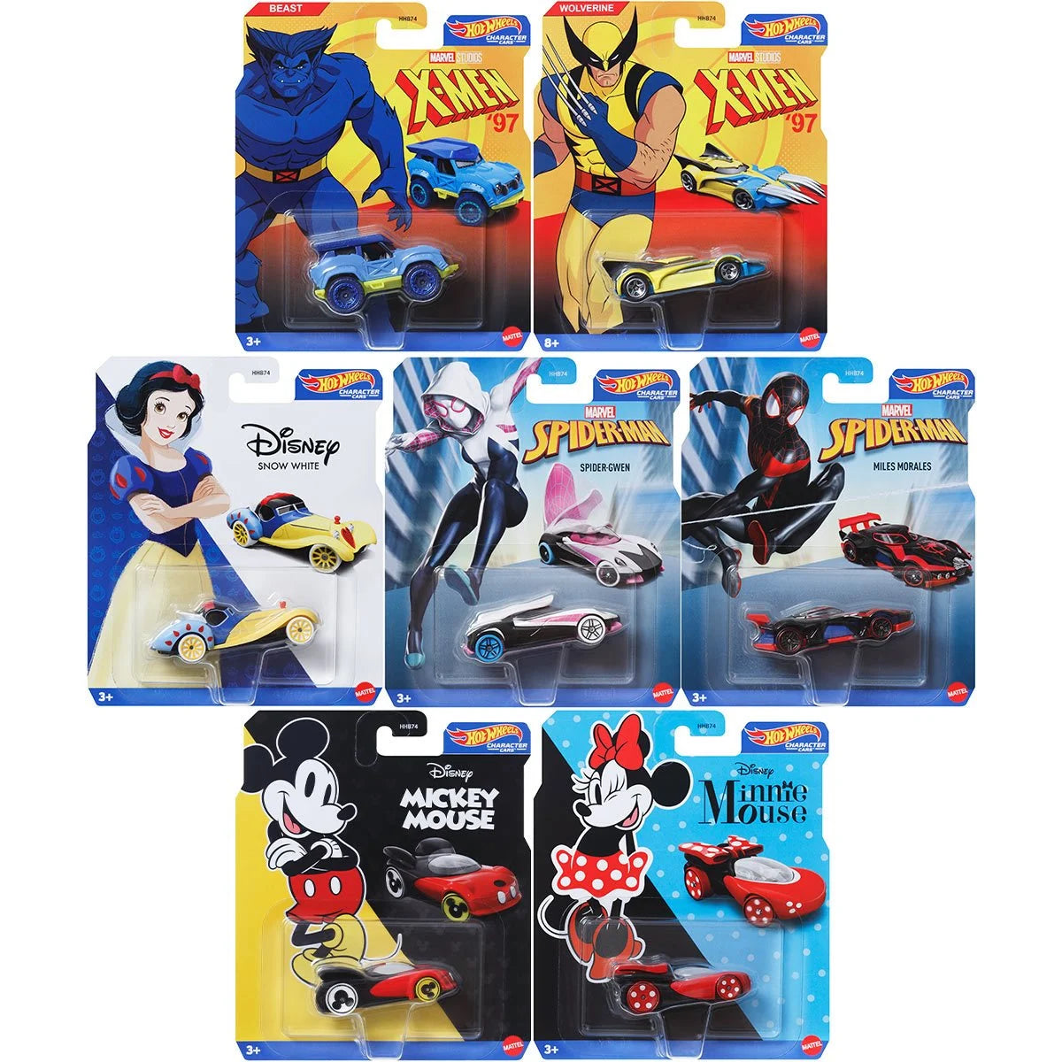 Disney Hot Wheels Character Car 2024 Mix 3 (Bundle of 7)