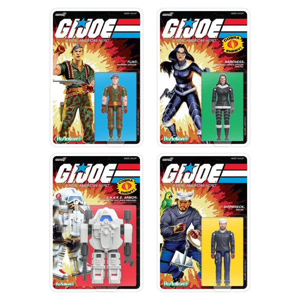 G.I. Joe ReAction+ Wave 10 (Flint, Shipwreck (Peacoat), Baroness (Arctic) & SNAKE Armor