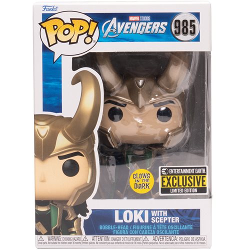 Funko Pop! Marvel : Loki with Scepter #985 (Glow In the Dark) - Entertainment Earth Exclusive