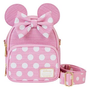 Loungefly - Minnie Mouse Pink Polka Dot Straw Mini Convertible Bag (Pre-Order)