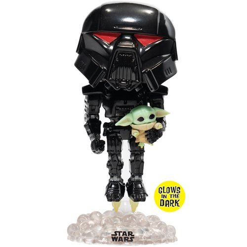 Star Wars: The Mandalorian Dark Trooper with Grogu Glow-in-the-Dark Pop! Vinyl - Entertainment Earth Exclusive (Pre-Order)