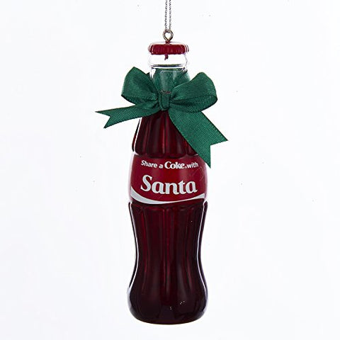 Kurt Adler COCA-COLA "SHARE A COKE WITH SANTA" BOTTLE WITH GREEN BOW ORNAMENT