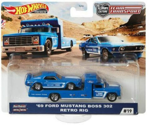 HOT WHEELS Premium CAR Culture Team Transport H 1/64 Scale 1969 Ford Mustang BOSS 302 Retro RIG Model Set #19