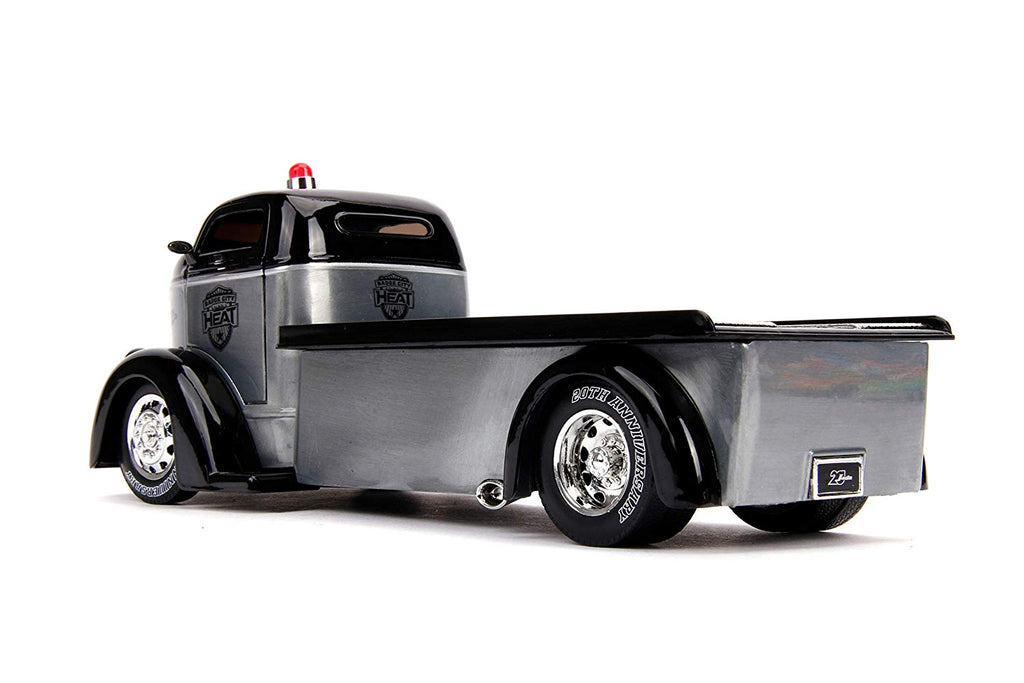 Jada Toys 1947 Ford COE Flatbed Tow Truck Raw Metal and Black Heat