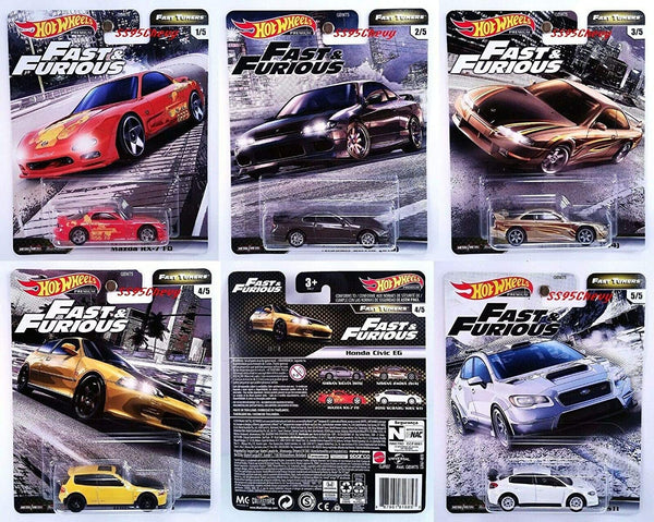 Hot Wheels Fast & Furious Fast Tuners Premium Die Cast Set (Honda Civic EG, Mazda Rx-7 FD, Subaru WRX, Nissan Silvia, 240SX)